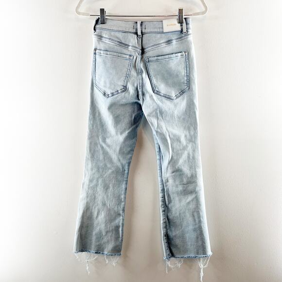 Express High Rise Cropped Flare Raw Hem Light Wash Jeans Blue 4 - Picture 7 of 11